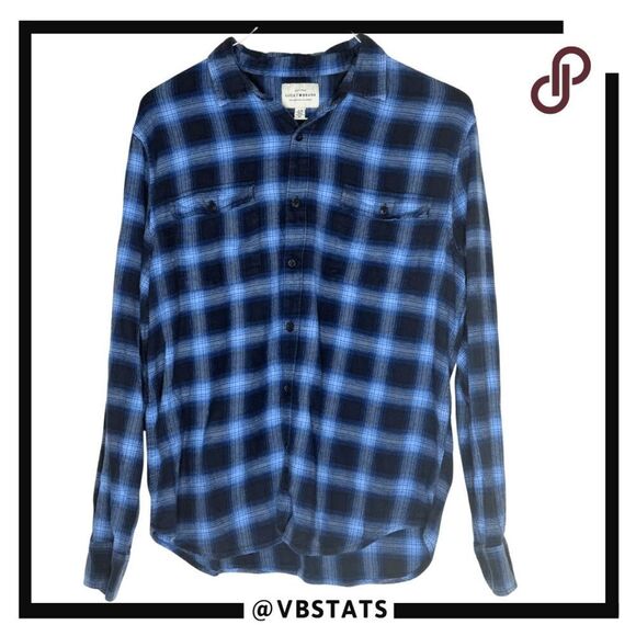 Lucky Brand Men's Plaid Collared Long Sleeve Flannel Button Up Shirt Blue Large - Picture 1 of 8